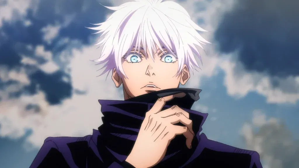 Satoru Gojo's bright blue eyes known as the "Six Eyes," which grant him extrasensory perception.