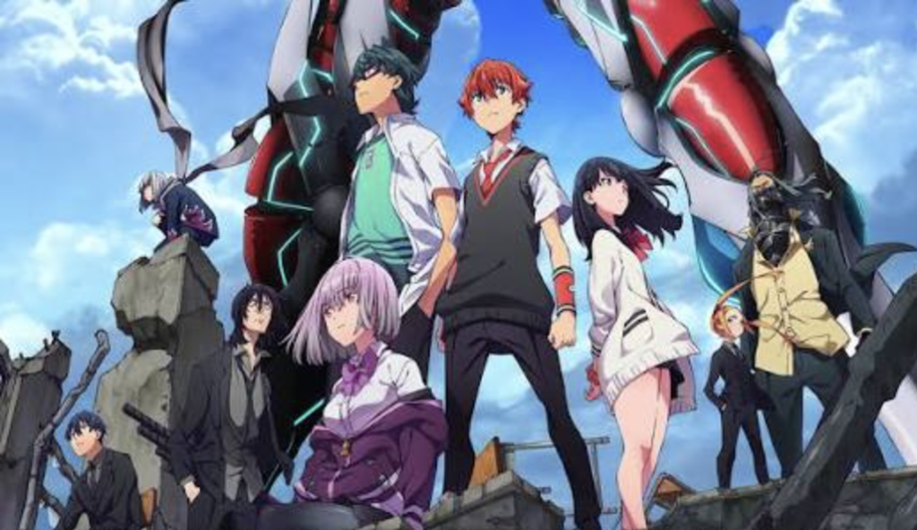 This image is promotional art for the 2018 action and science fiction anime series SSSS.Gridman.