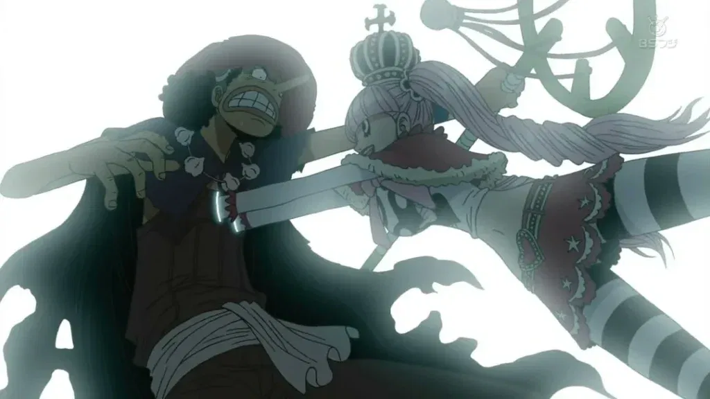 Perona uses her Horo Horo no Mi (Hollow-Hollow Fruit) ability to create ghosts, specifically "Negative Hollows," to attack opponents.