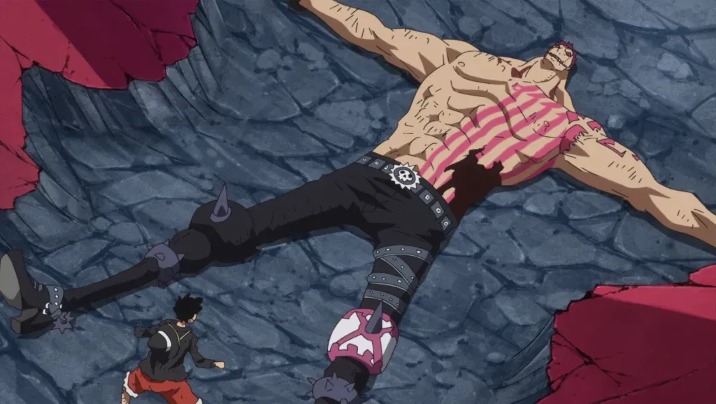 Katakuri falling on his back in the Mirror World after his final confrontation with Luffy.