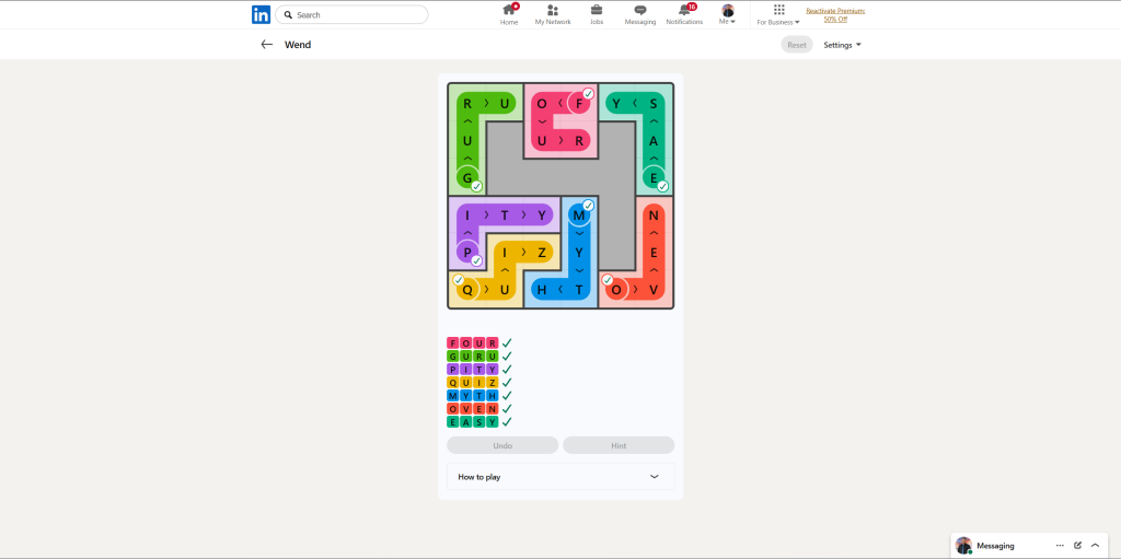 A screenshot of the daily LinkedIn Games puzzle.