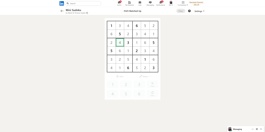 A screenshot of the daily LinkedIn Games puzzle.