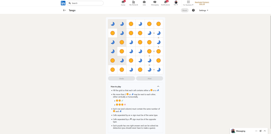 A screenshot of the daily LinkedIn Games puzzle.