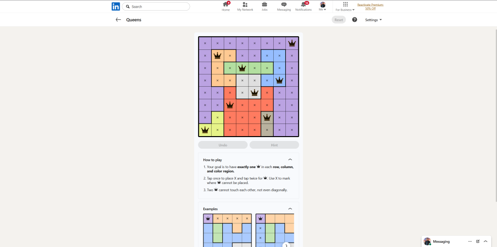 A screenshot of the daily LinkedIn Games puzzle.