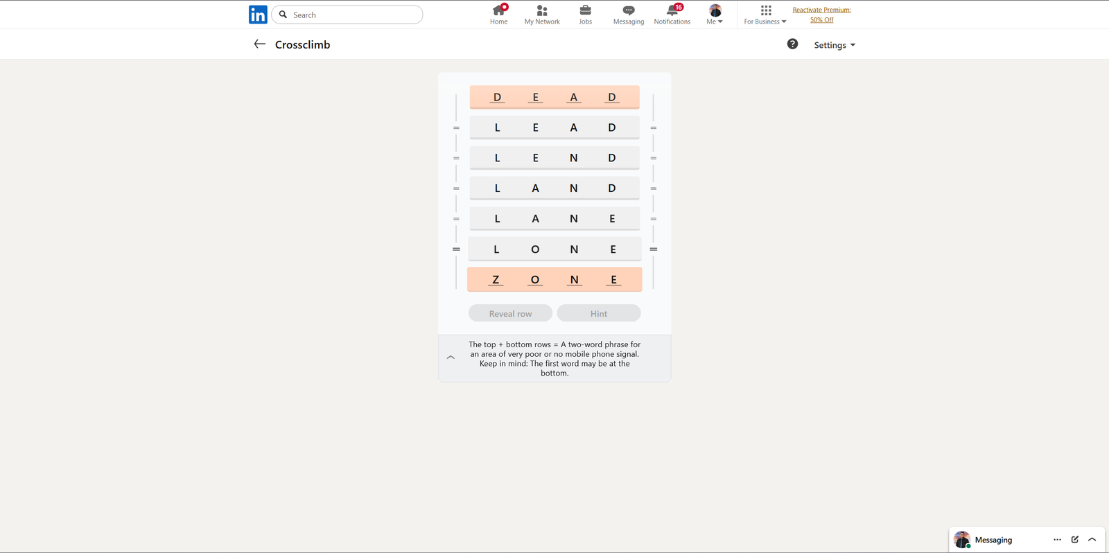 A screenshot of the daily LinkedIn Games puzzle.