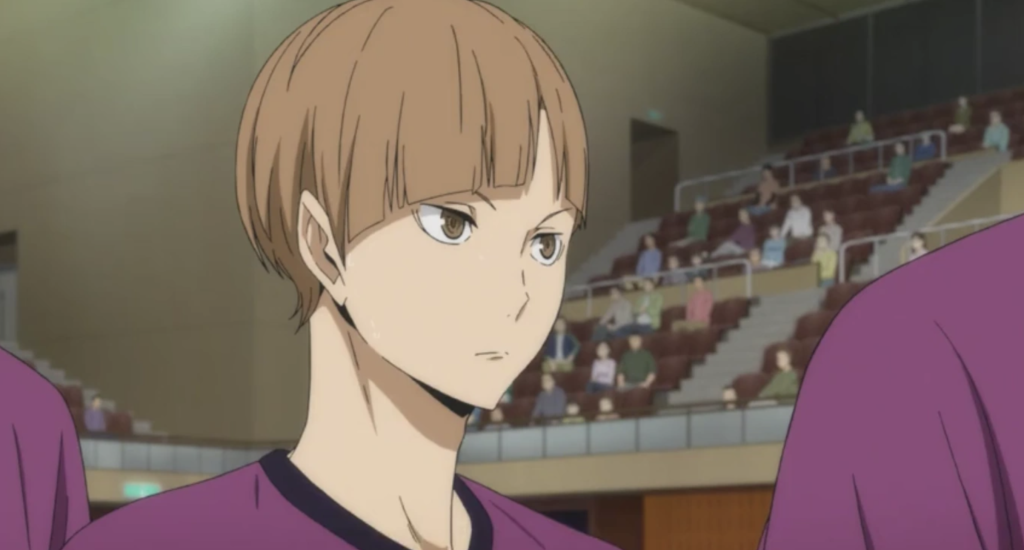 This image depicts Kenjirō Shirabu from the anime series Haikyuu!!. He is the setter for the Shiratorizawa Academy volleyball team.