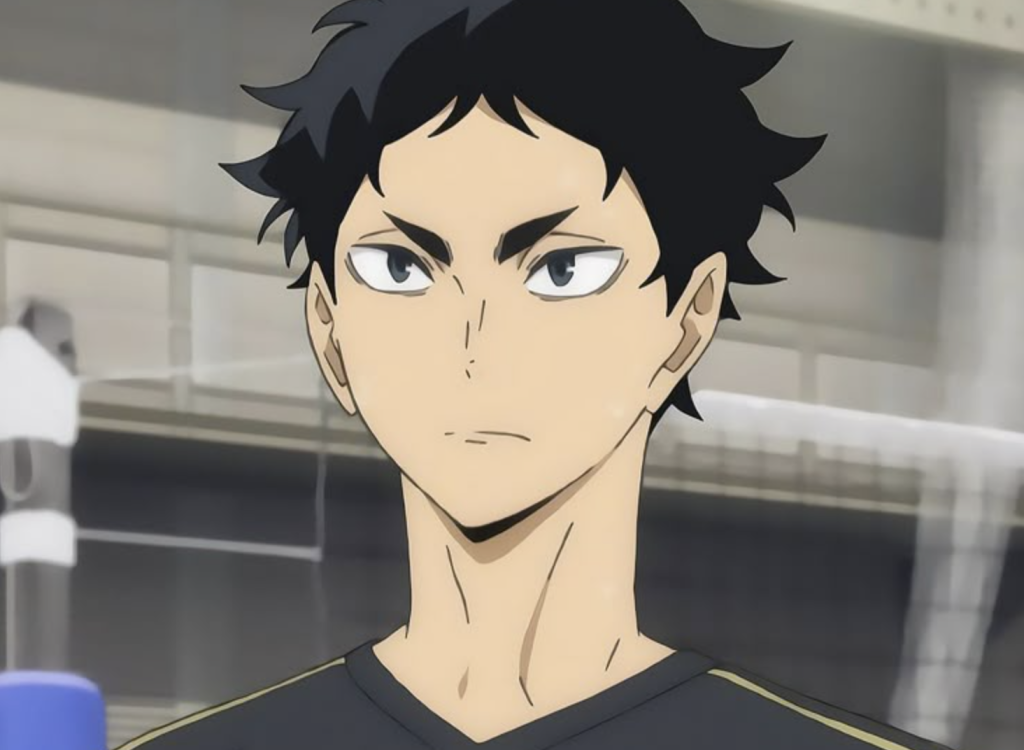 This character is Keiji Akaashi from the anime series Haikyu!!. He is the vice-captain and setter for the Fukurōdani Academy volleyball team.