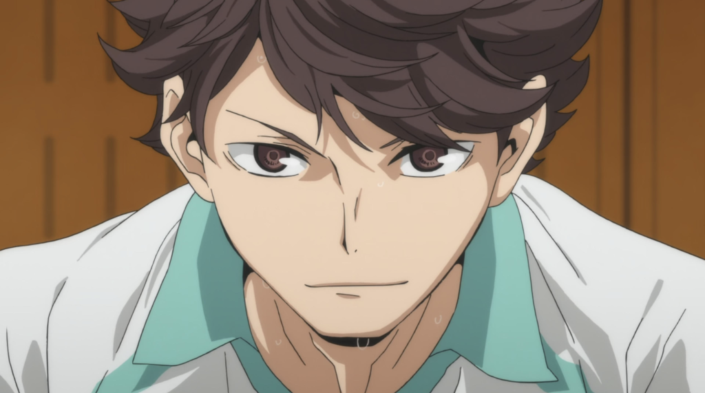 This image depicts Tooru Oikawa from the anime series Haikyuu!!.