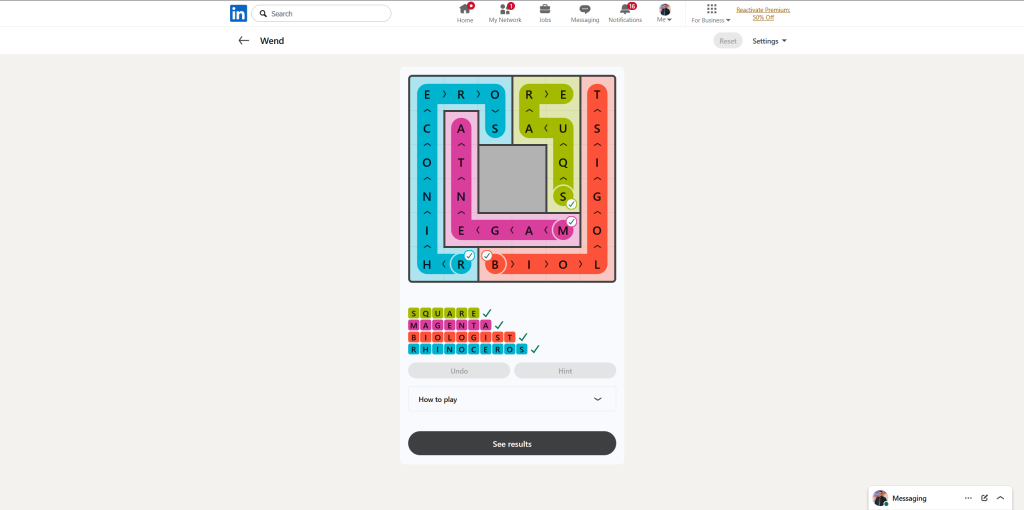 A screenshot of the daily LinkedIn Games puzzle.