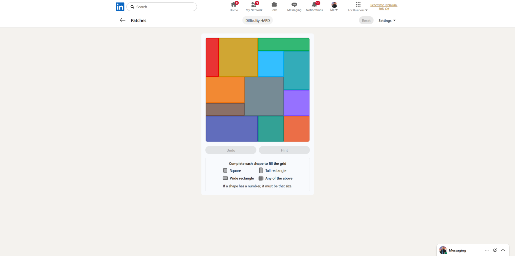 A screenshot of the daily LinkedIn Games puzzle.