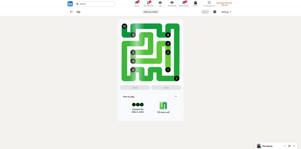 A screenshot of the daily LinkedIn Games puzzle.