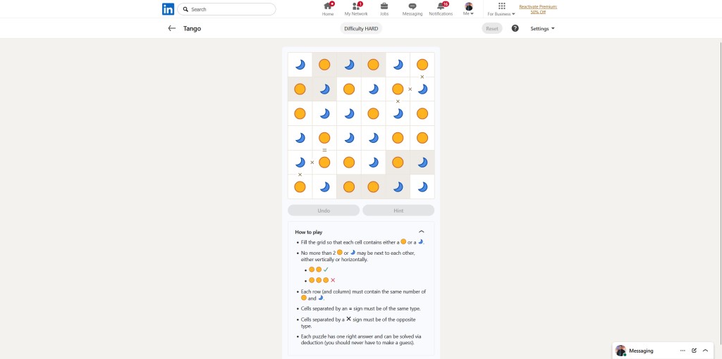 A screenshot of the daily LinkedIn Games puzzle.