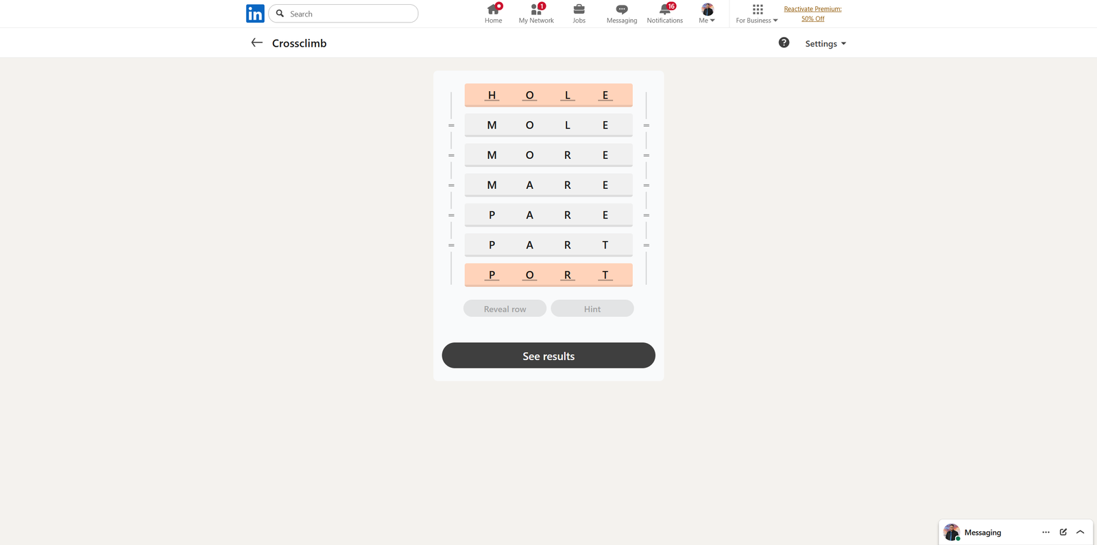 A screenshot of the daily LinkedIn Games puzzle.