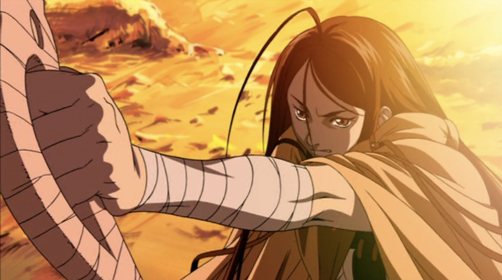 This is a scene featuring the character Chun Hyang from the anime movie Blade of the Last Phantom Master (also known as Shin Angyō Onshi).