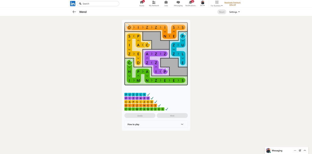 A screenshot of the daily LinkedIn Games puzzle.