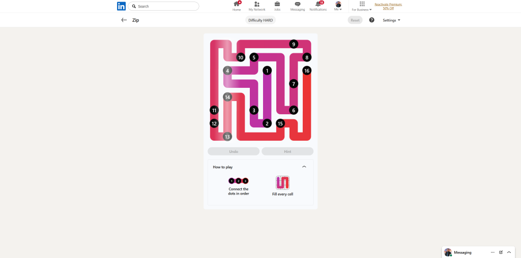 A screenshot of the daily LinkedIn Games puzzle.