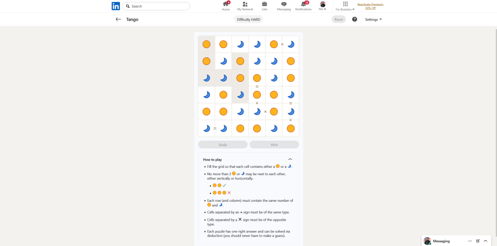 A screenshot of the daily LinkedIn Games puzzle.