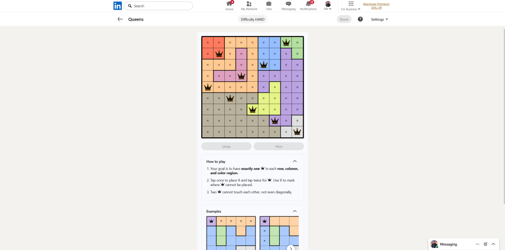 A screenshot of the daily LinkedIn Games puzzle.