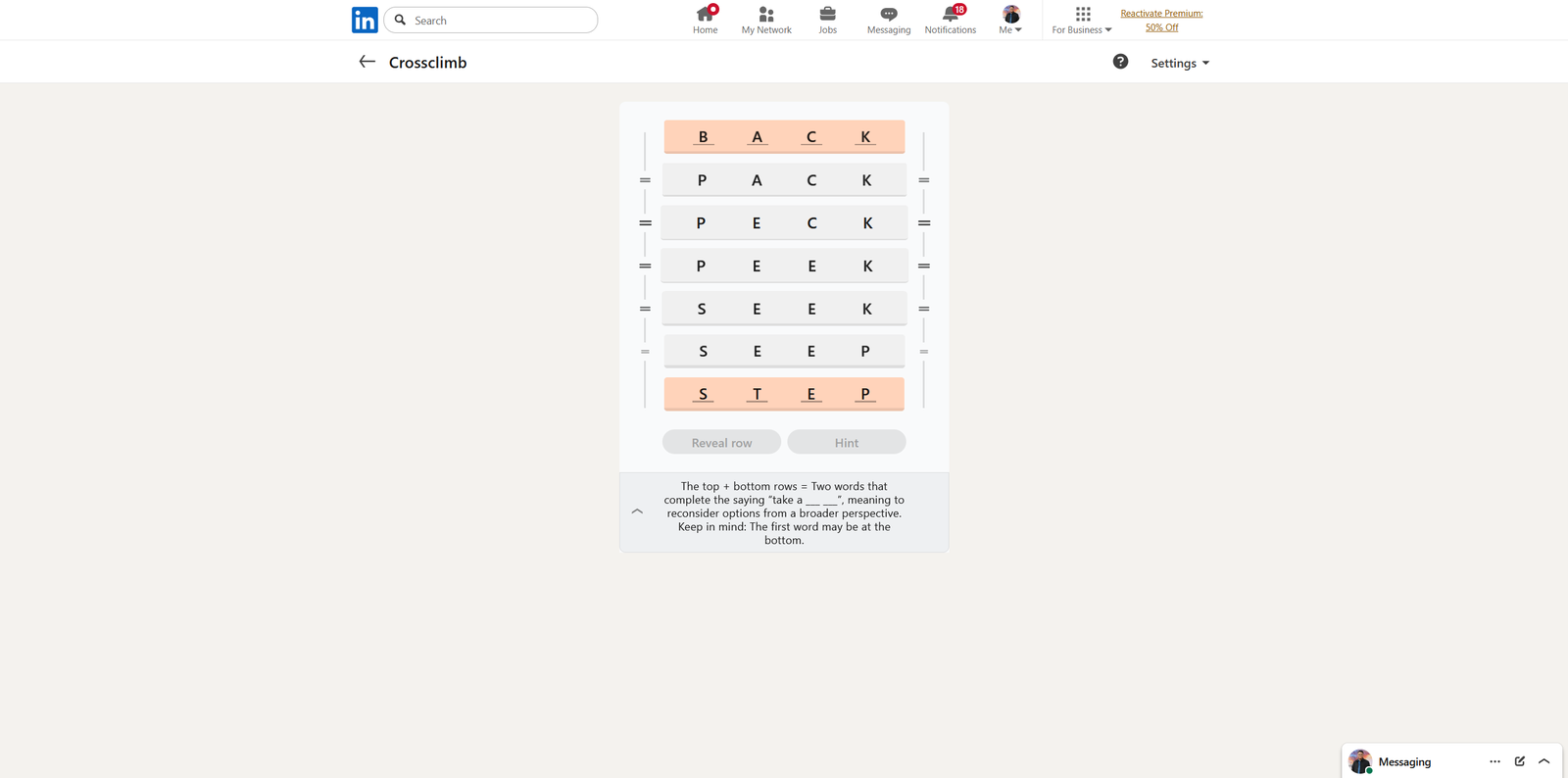 A screenshot of the daily LinkedIn Games puzzle.