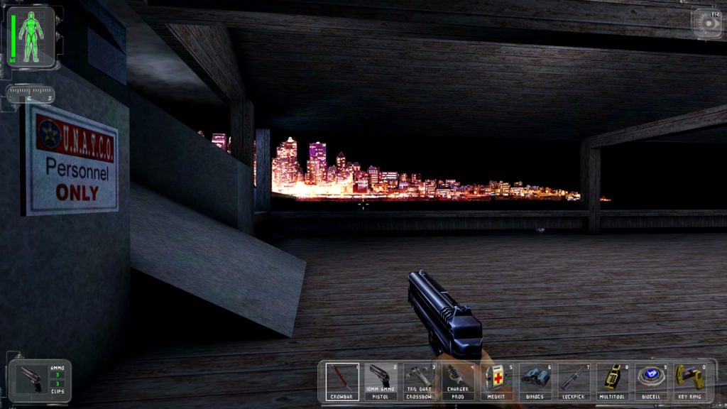 A gameplay screenshot of  Deus Ex (2000).