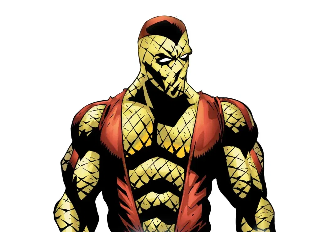 Comic book artwork of Shocker in his classic yellow quilted costume and mask from Marvel Comics.