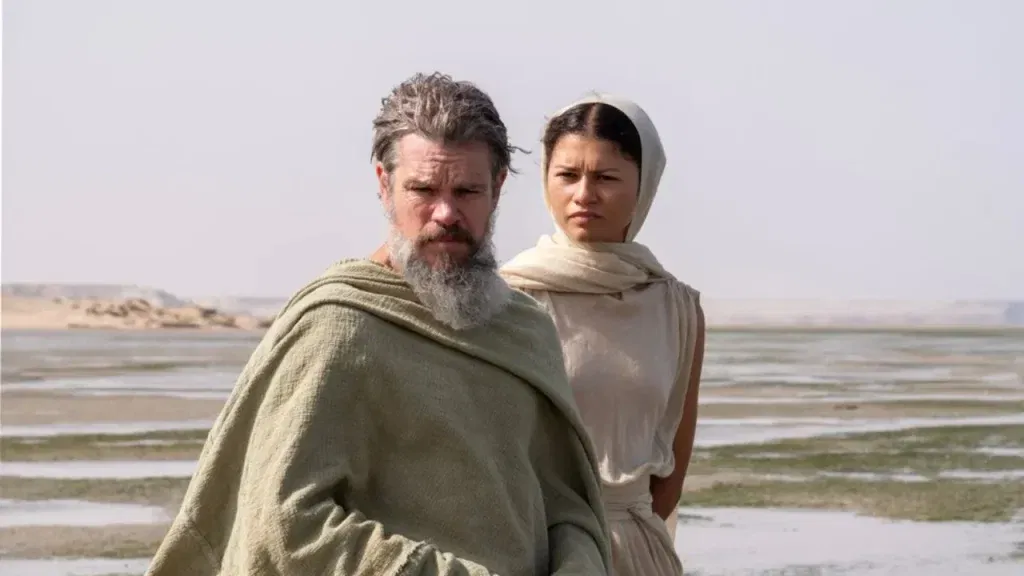 Zendaya Was Nervous on Her First Day on The Odyssey Set, But Tom Holland Helped Her Through It 15 Zendaya with Matt Damon in a still from The Odyssey