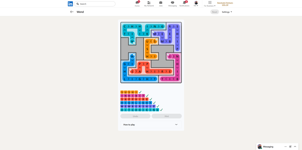 A screenshot of the daily LinkedIn Games puzzle.