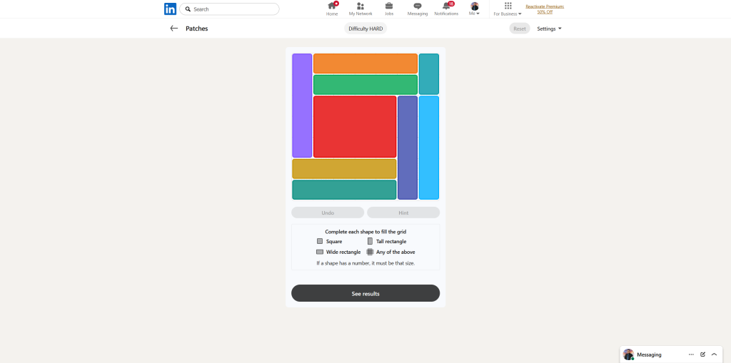 A screenshot of the daily LinkedIn Games puzzle.