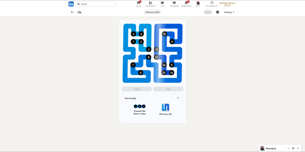 A screenshot of the daily LinkedIn Games puzzle.