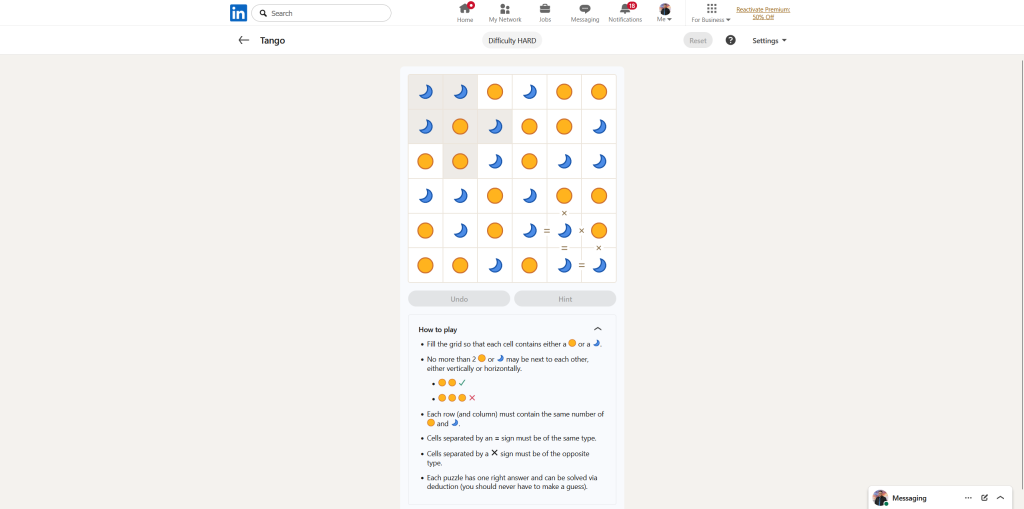 A screenshot of the daily LinkedIn Games puzzle.