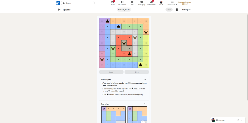 A screenshot of the daily LinkedIn Games puzzle.