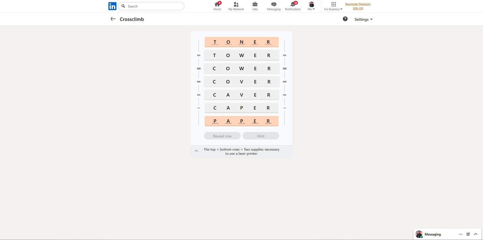 A screenshot of the daily LinkedIn Games puzzle.