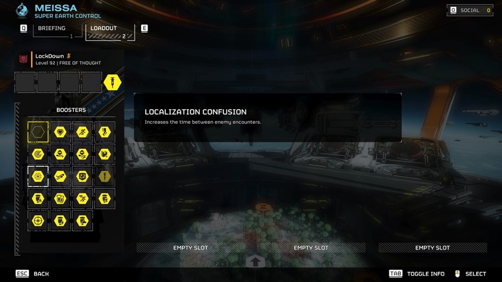 Helldivers 2 Booster selection menu displaying the Localization Confusion Booster.