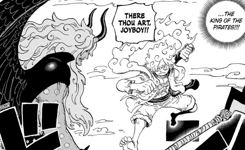 Luffy in gear 5 against Imu in One Piece Elbaf arc. 