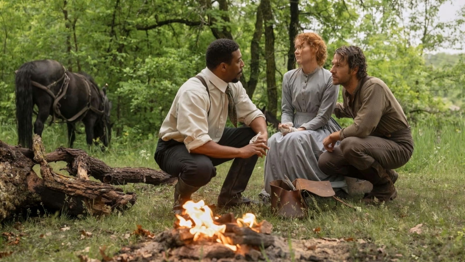 Jocko Sims, Luke Bracey, and Crosby Fitzgerald in Little House on the Prairie (2026) | Image via Netflix
