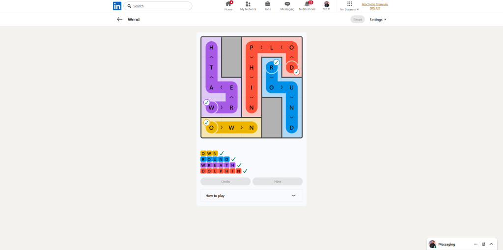 A screenshot of the daily LinkedIn Games puzzle.