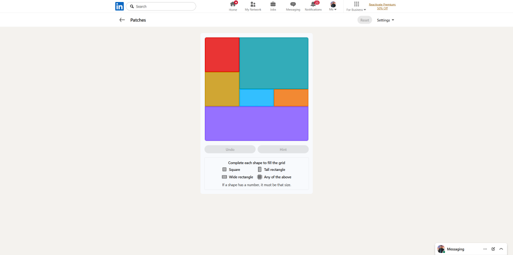 A screenshot of the daily LinkedIn Games puzzle.