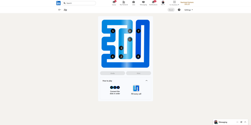 A screenshot of the daily LinkedIn Games puzzle.