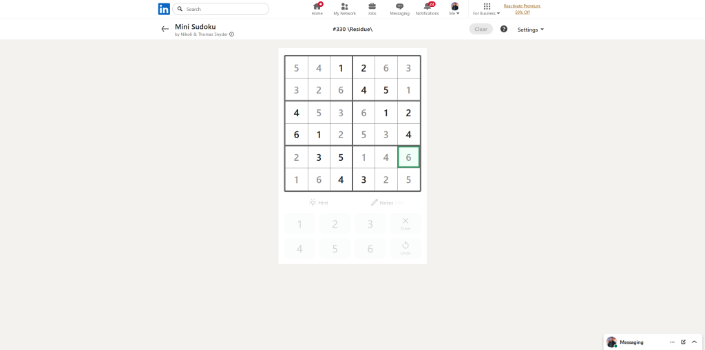 A screenshot of the daily LinkedIn Games puzzle.