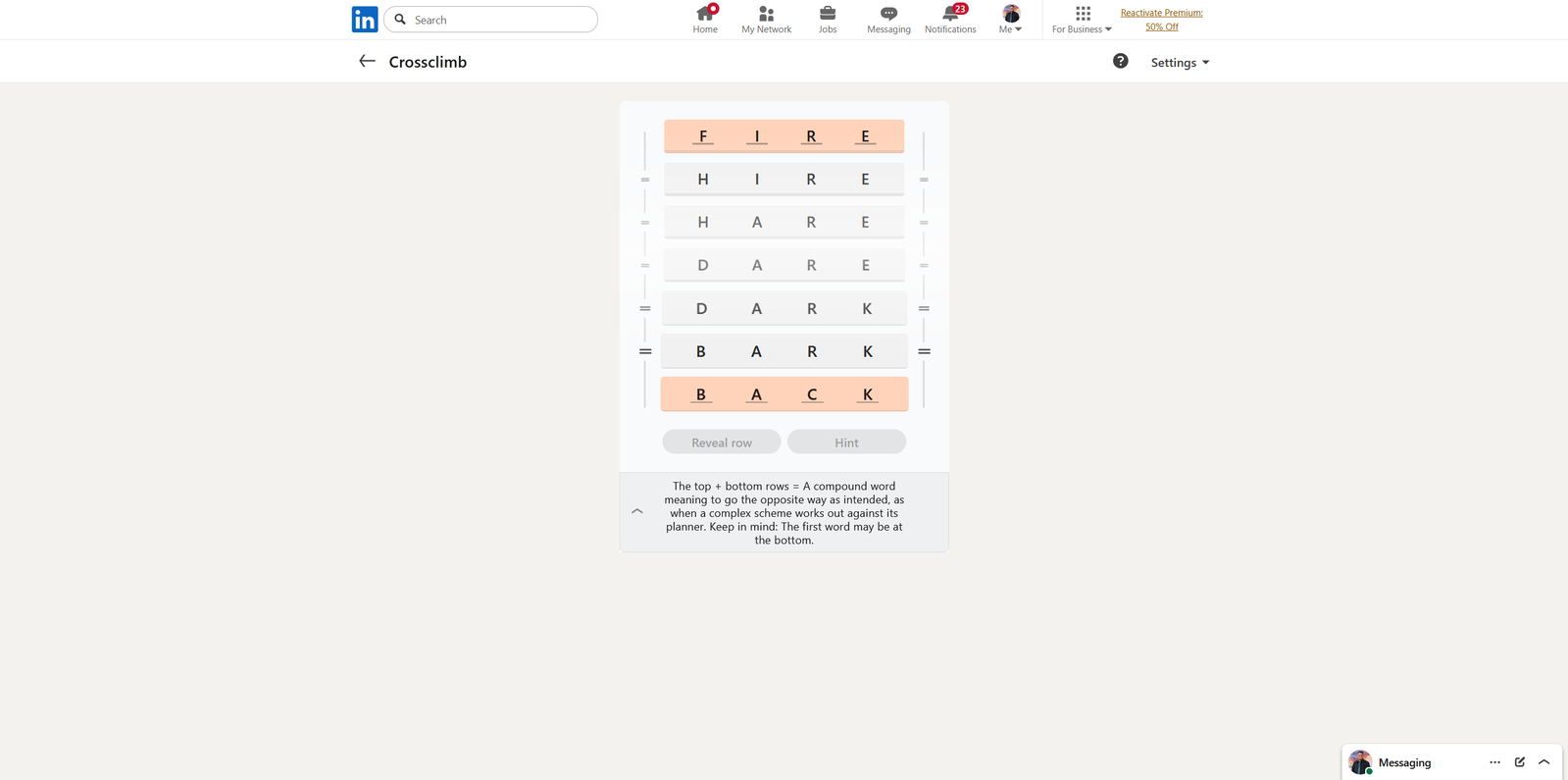 A screenshot of the daily LinkedIn Games puzzle.