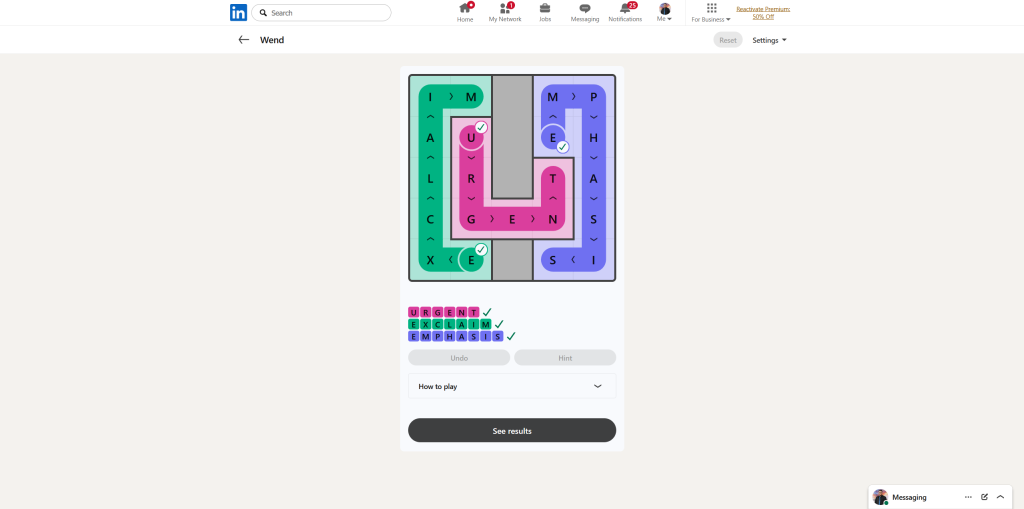 A screenshot of the daily LinkedIn Games puzzle.