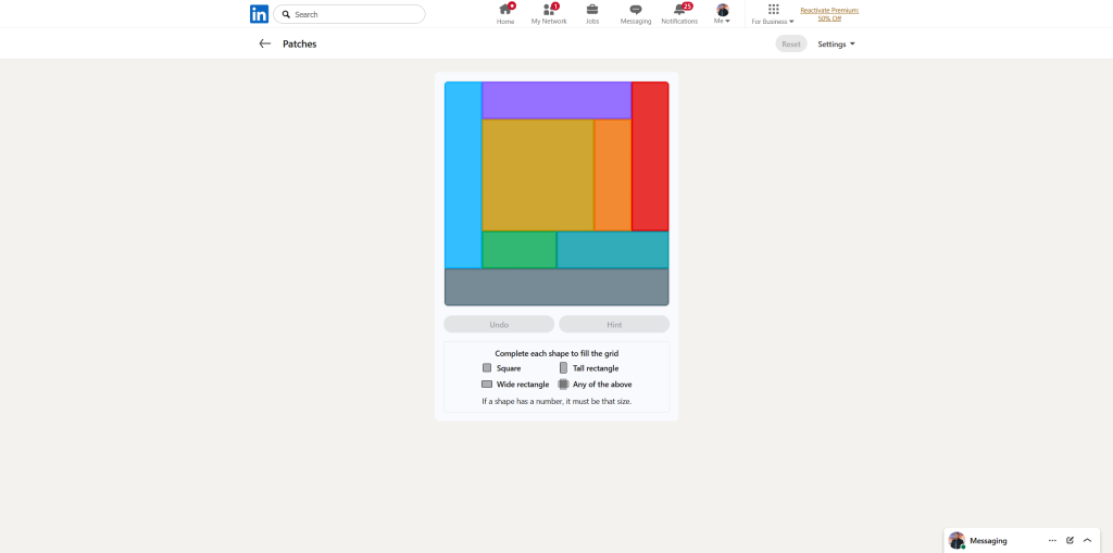 A screenshot of the daily LinkedIn Games puzzle.