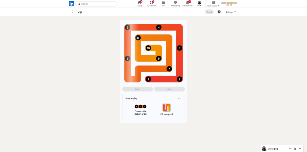 A screenshot of the daily LinkedIn Games puzzle.