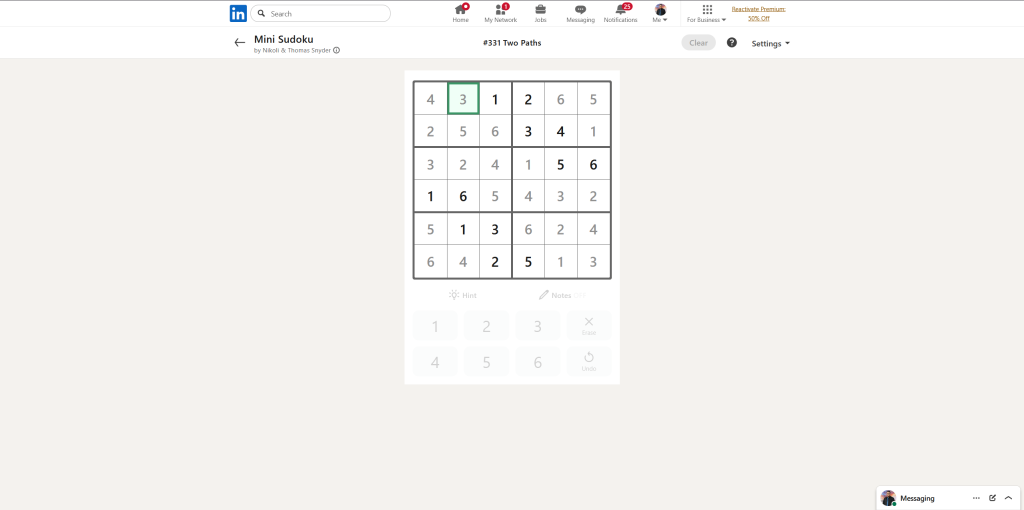 A screenshot of the daily LinkedIn Games puzzle.