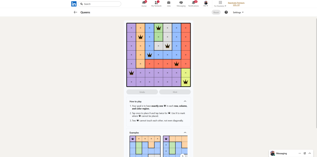 A screenshot of the daily LinkedIn Games puzzle.