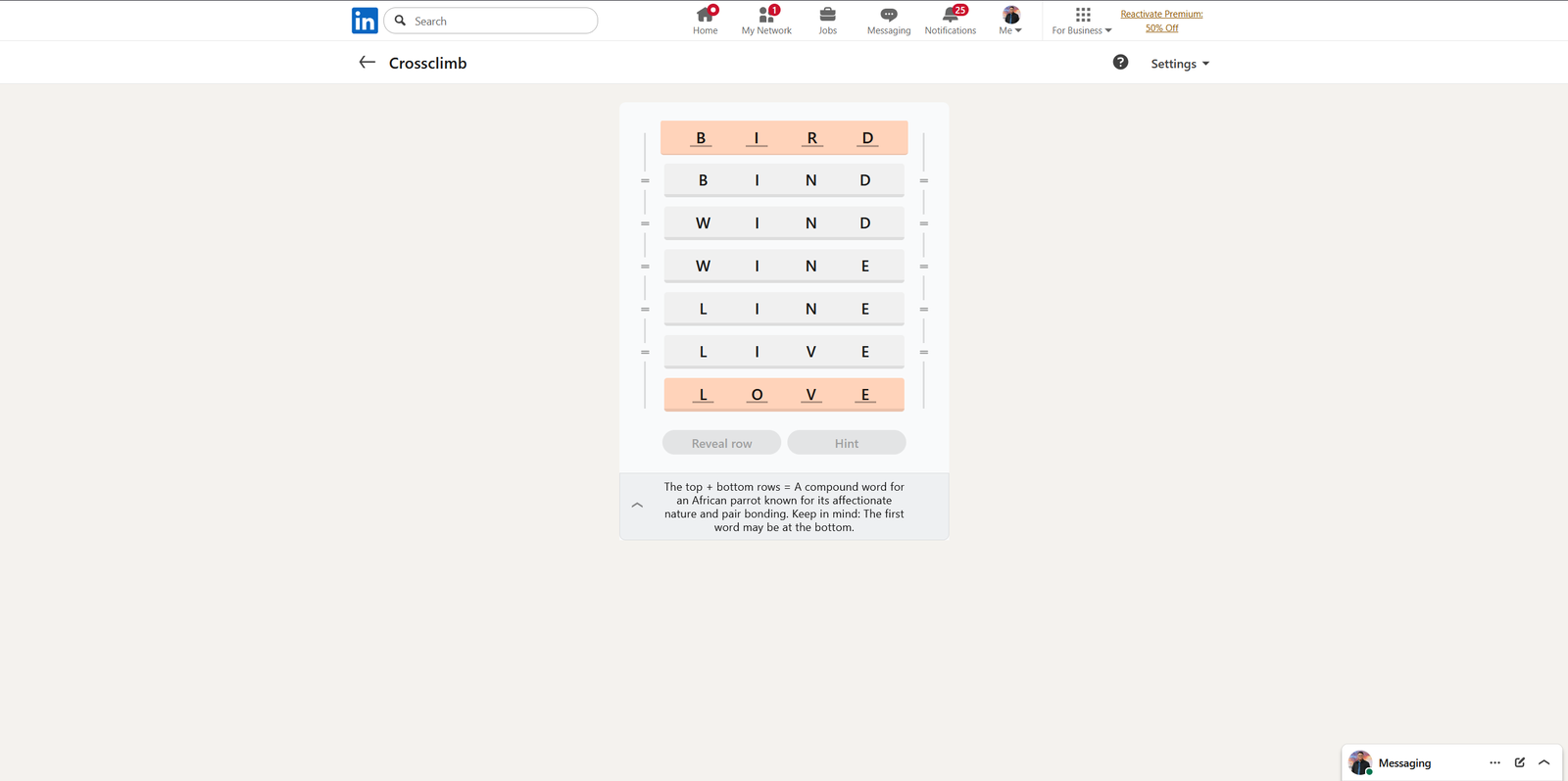 A screenshot of the daily LinkedIn Games puzzle.