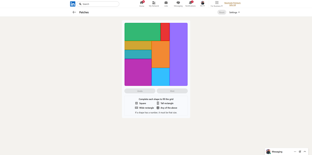 A screenshot of the daily LinkedIn Games puzzle.