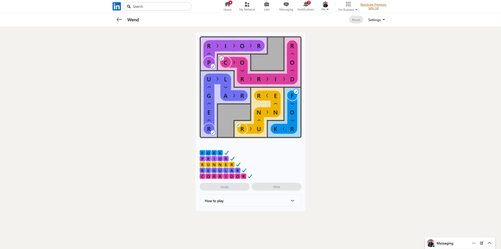 A screenshot of the daily LinkedIn Games puzzle.