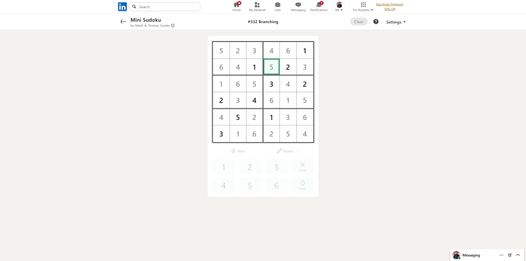 A screenshot of the daily LinkedIn Games puzzle.