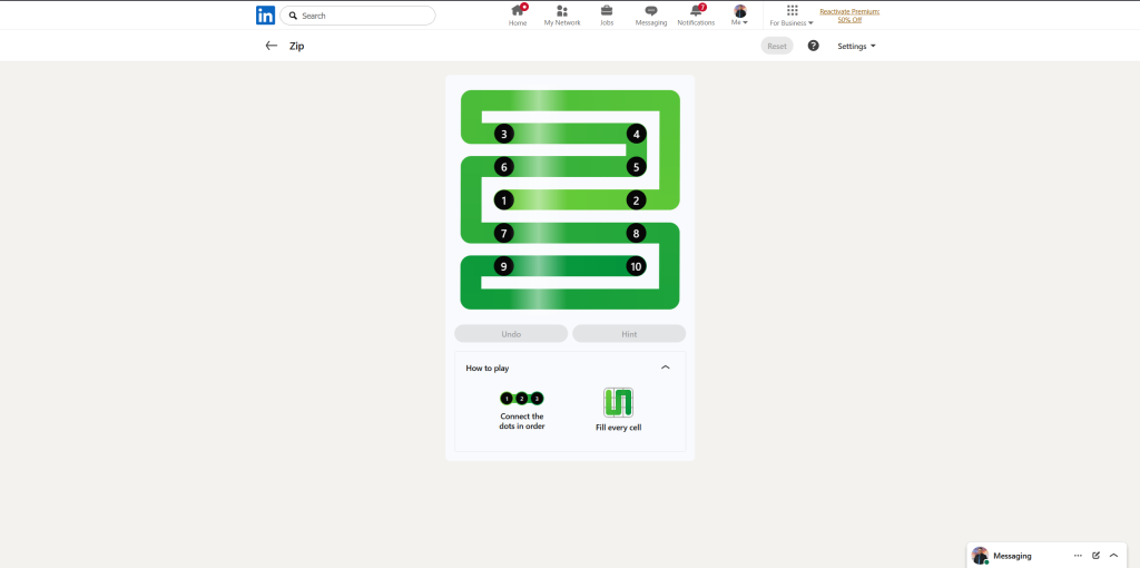 A screenshot of the daily LinkedIn Games puzzle.